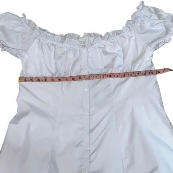 PrettyLittleThing Plus White Button Front Puff Sleeve Shift Dress 14 - Picture 9 of 12